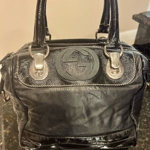 Gucci black, leather and patent leather satchel